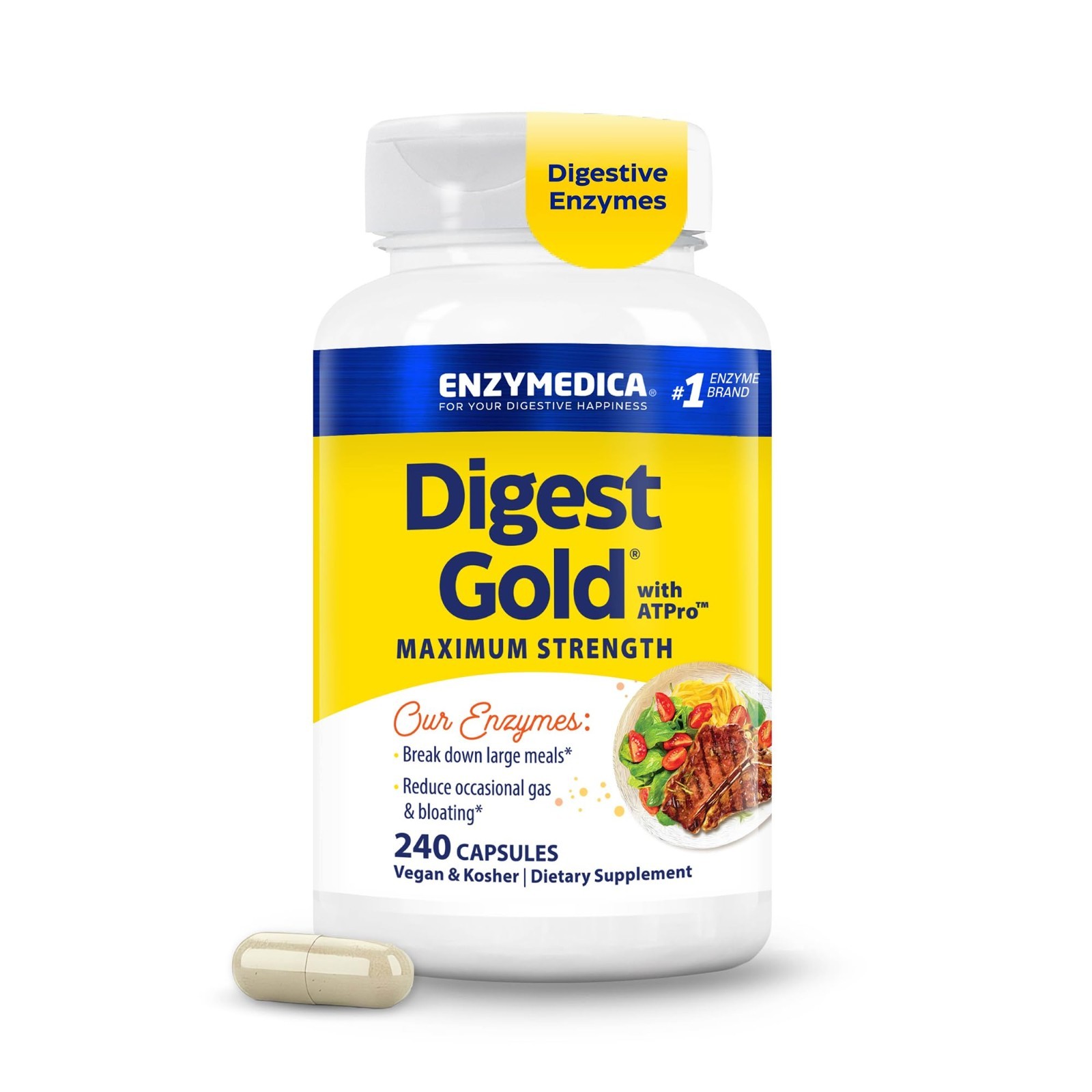Maximum Strength Digestive Enzymes – Energy Support, 240 Capsules, ATPro Formula