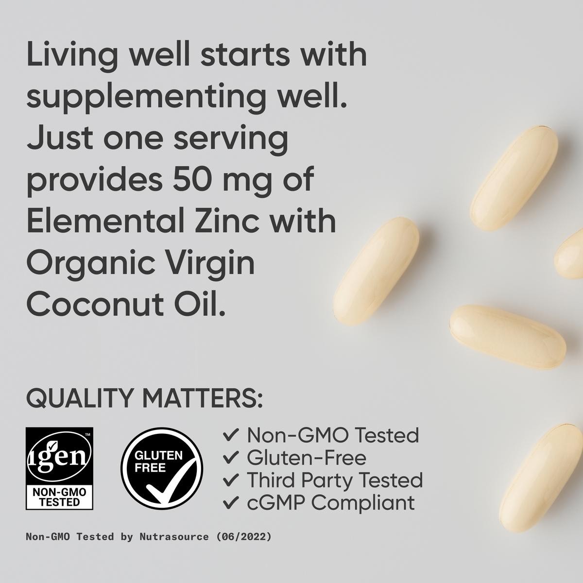 Zinc Picolinate 50mg Organic Coconut Oil Absorbable Immune Support Non-GMO 60ct