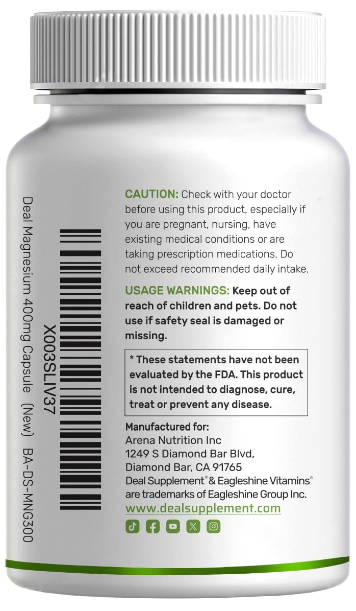 Magnesium Glycinate 400mg, 300 Capsules | 100% Chelated 300 Count (Pack of 1)