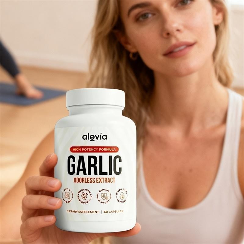 Alevia Garlic Extract Capsules USA Made Odorless Immune Support Formula 60 Ct