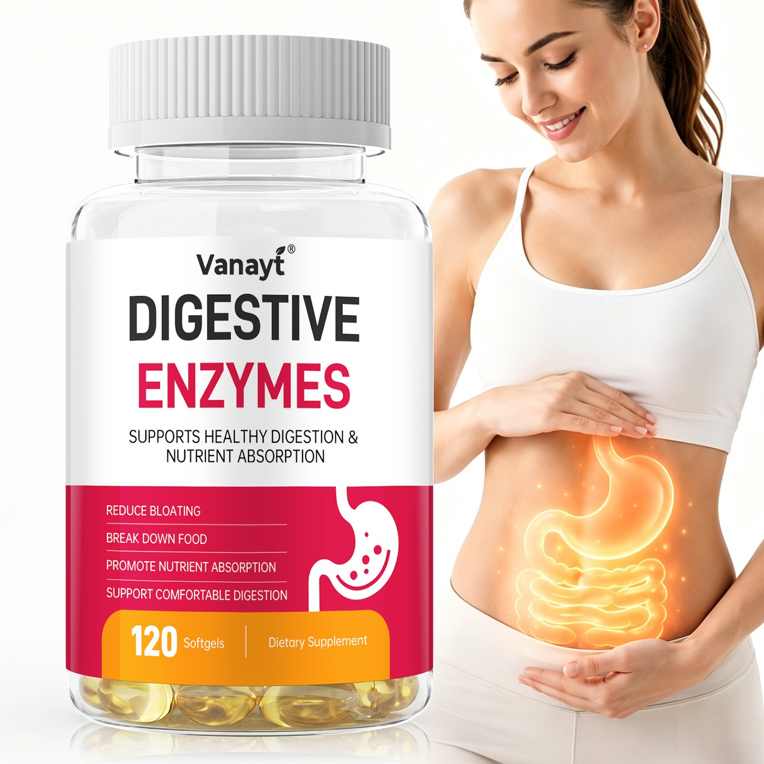 Digestive Enzymes w/ Prebiotic & Probiotics, Gas, Constipation & Bloating Relief