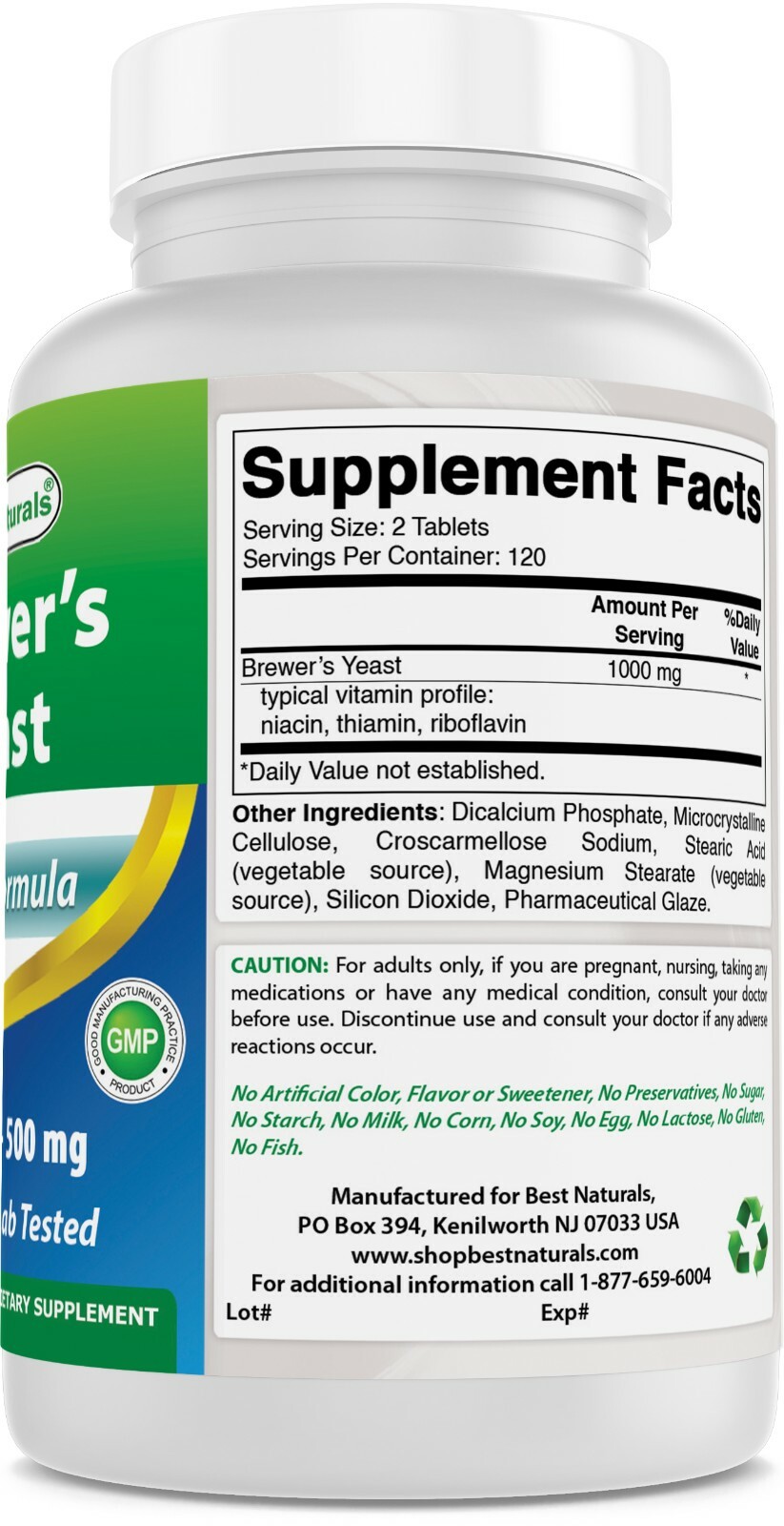 Best Naturals Brewers Yeast 7-1/2 Grains 500 mg 240 Tablets