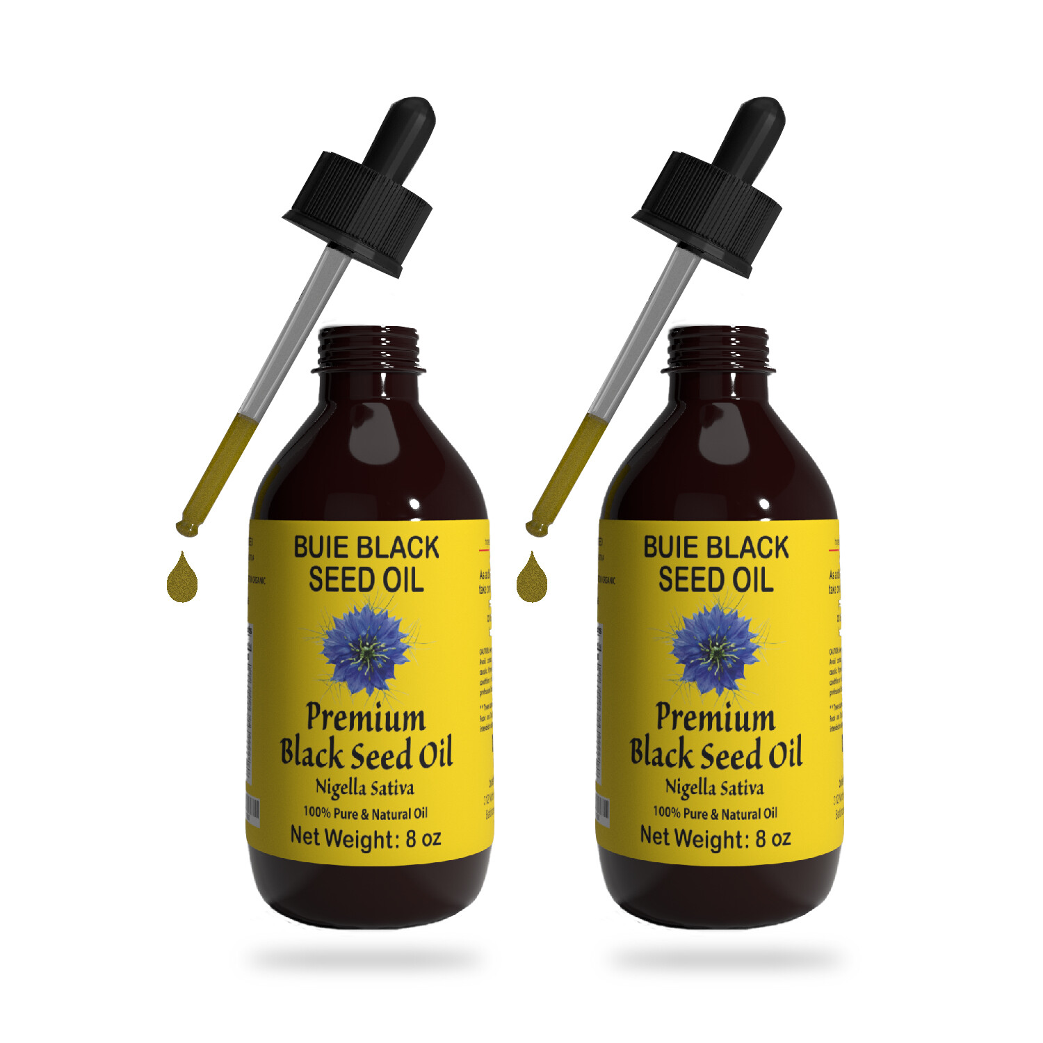 Buie Black Seed Oil 8 Oz Nigella Sativa 4% THYMOQUINONE ! 2 BOTTLES W/DROPPER !
