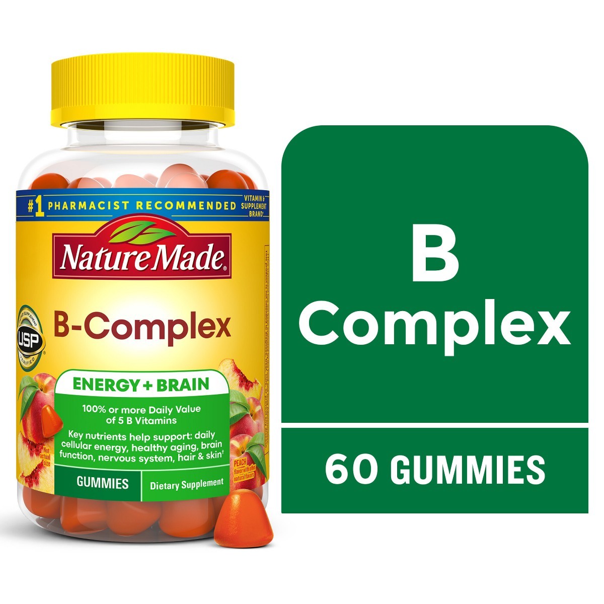 Nature Made Vitamin B Complex Gummies, 5 B Vitamins – Peach Flavor – 60ct