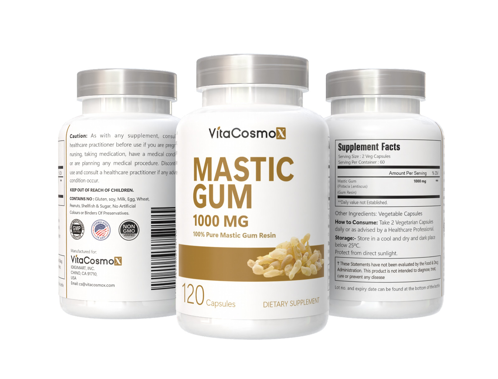 PipingRock Mastic Gum 1000mg 120 Capsules | Non-GMO & Gluten Free