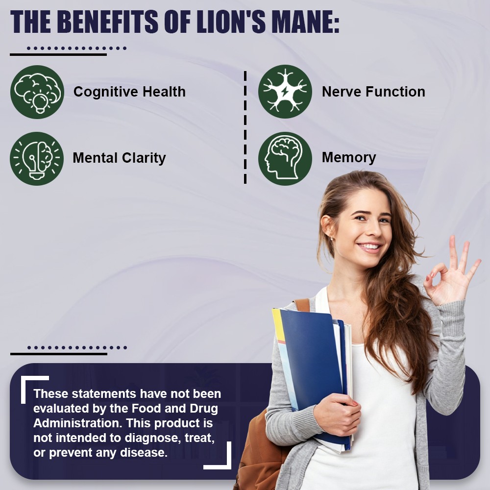 60 PCS Lions Mane Mushroom Supplement -Immune Support ，MEMORY, FOCUS, STRESS AID