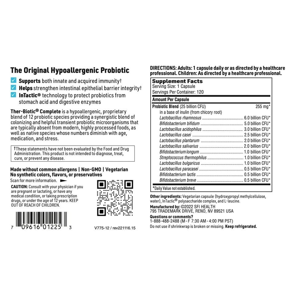 Klaire Labs SFI Health Ther-Biotic Complete 120 Capsules – EXP 2028+