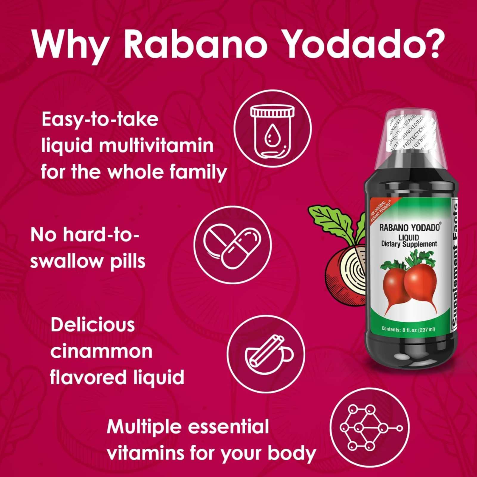 Rabano Yodado Jarabe Suplemento Nutricional Líquido 8 oz