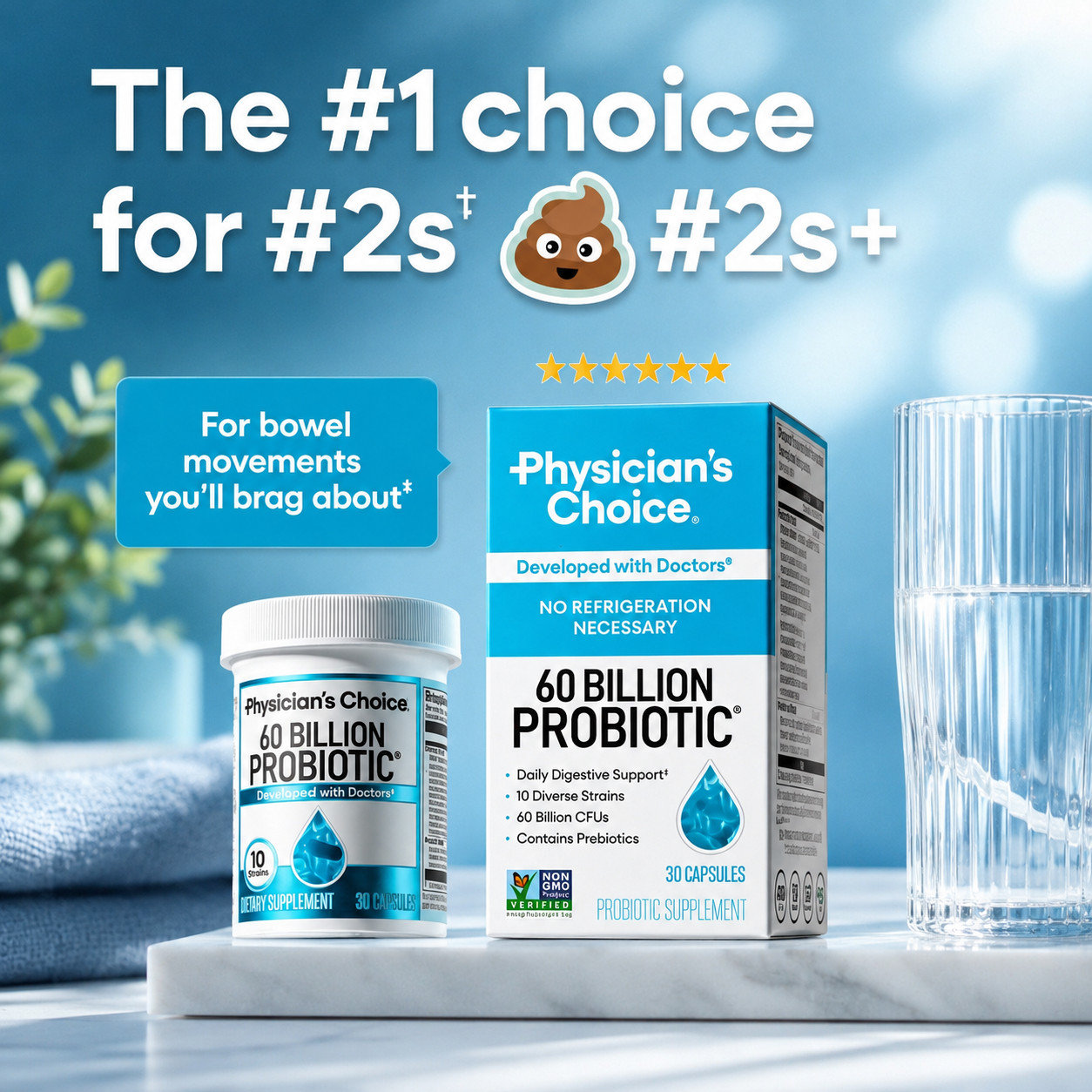60 Billion Probiotic Supplement by Physician’s Choice–Digestion & Immune Health