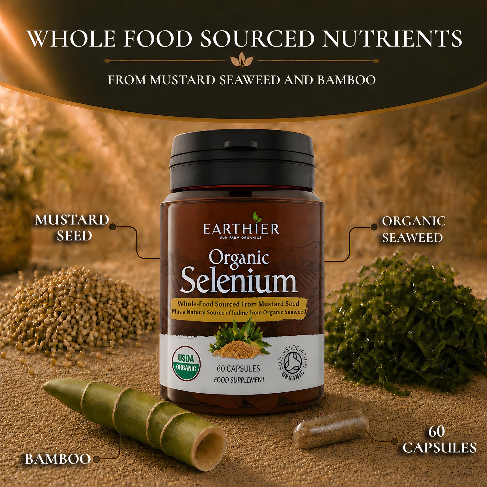 Organic Selenium 200 mcg with Iodine and Silica All from Certified Organic Whole