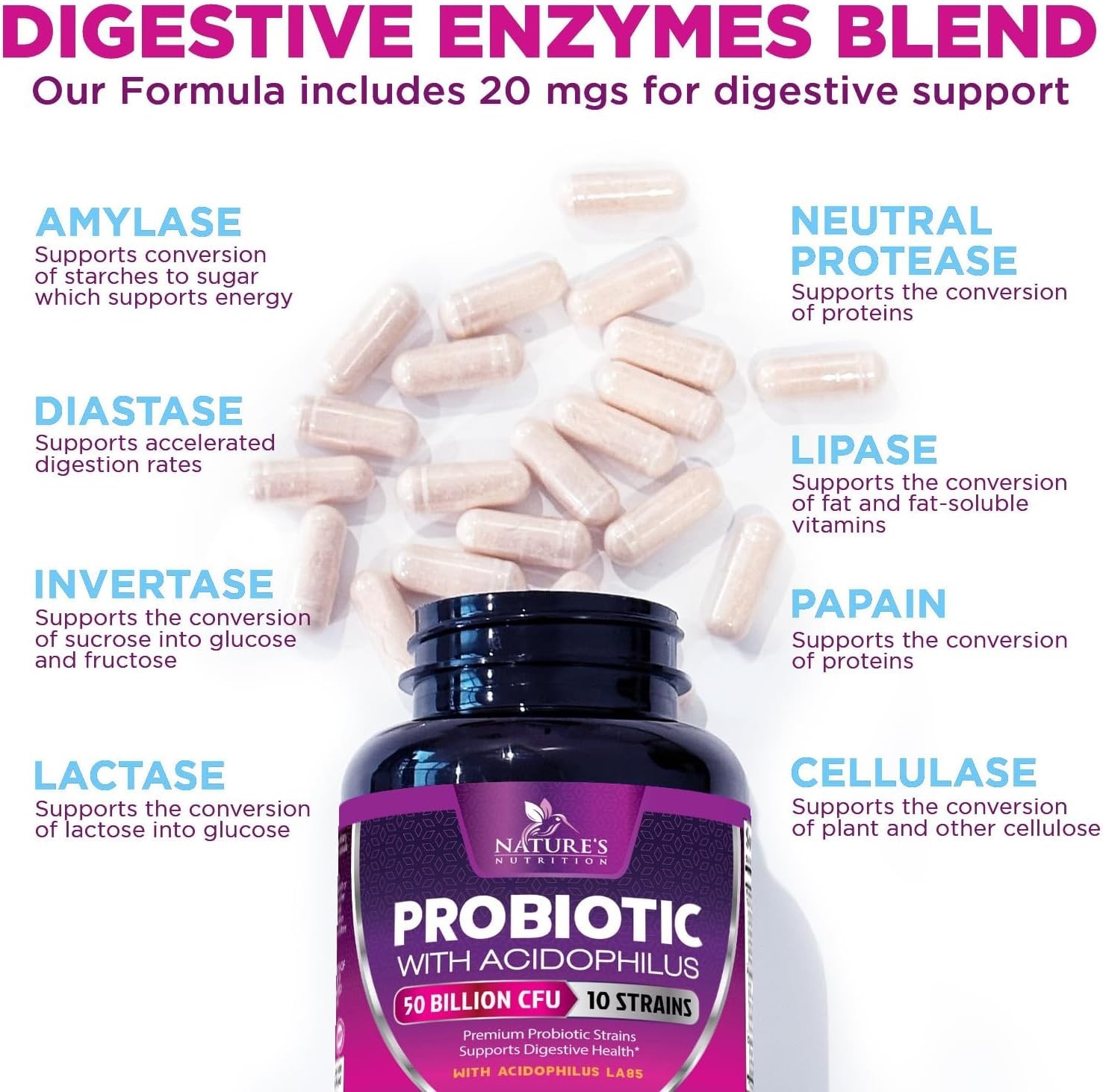 Probiotics 60 Billion CFU per Serving, 10 Strains + Prebiotics, Digestive Health