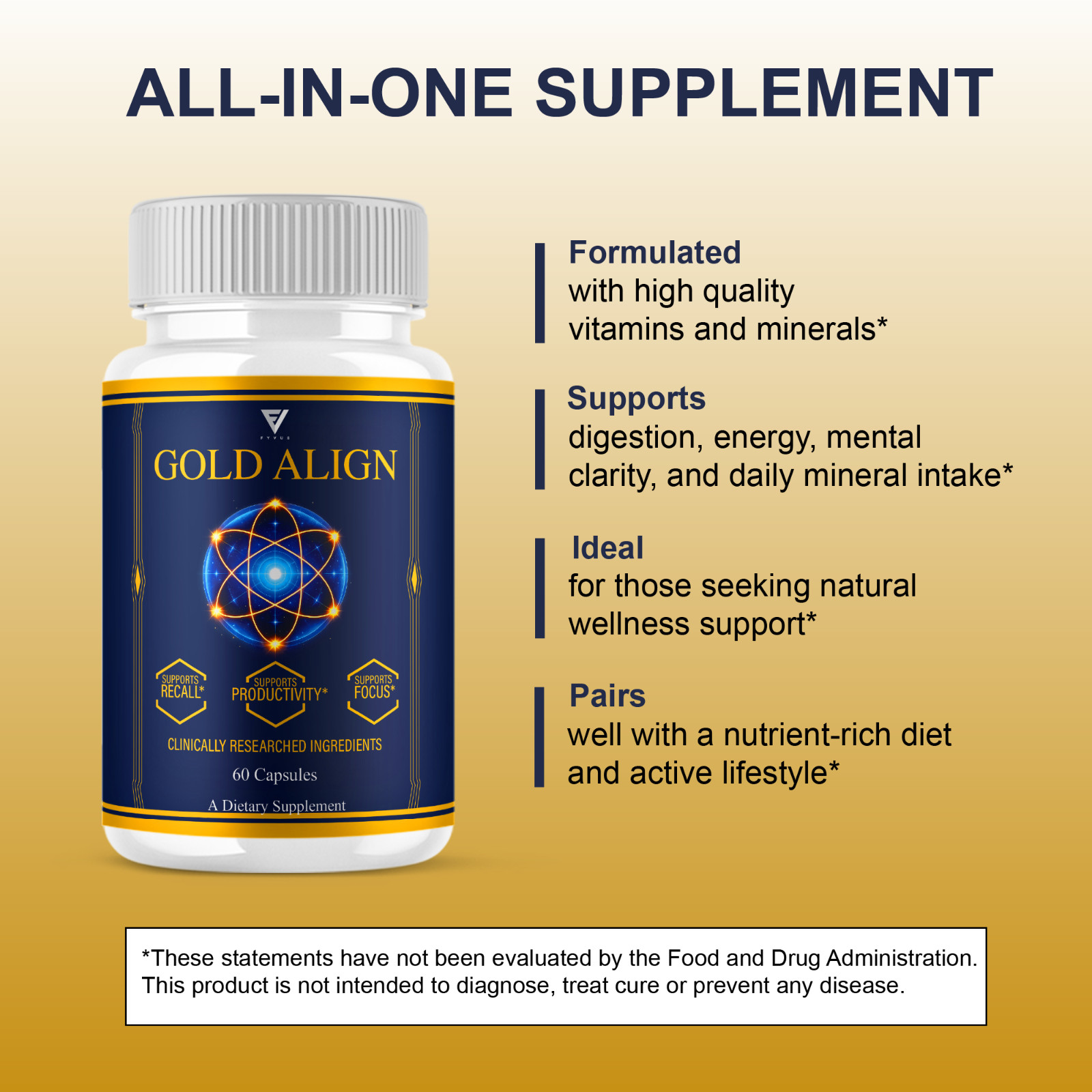 (3 Pack) Gold Align Advanced Brain Support, GoldAlign Supplement (180 Capsules)