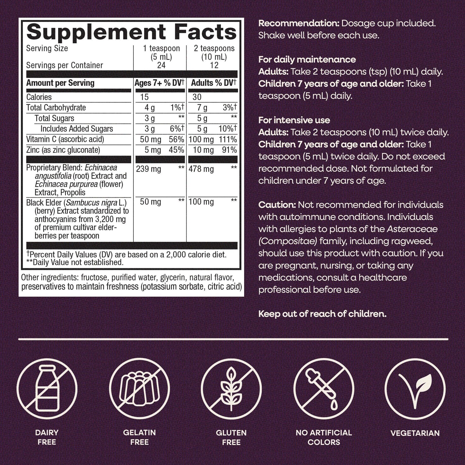 3/27 Nature’s Way Sambucus Immune Elderberry Syrup, Elderberry Extract, Vitamin