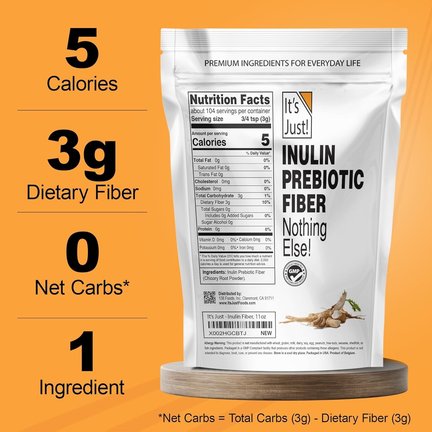 It’s Just! – Inulin Prebiotic Fiber, Water Soluble, Chicory Root Powder, Promote