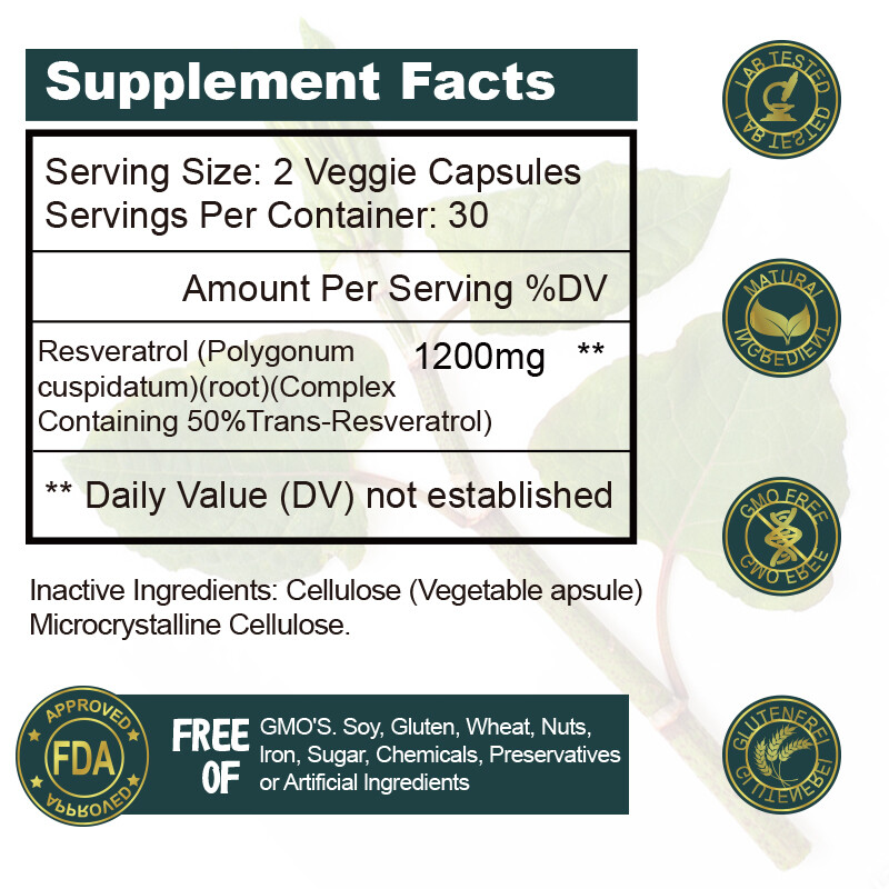 Resveratrol Supplement 1200mg Antioxidant Highly Potent Natural 120pcs Capsules