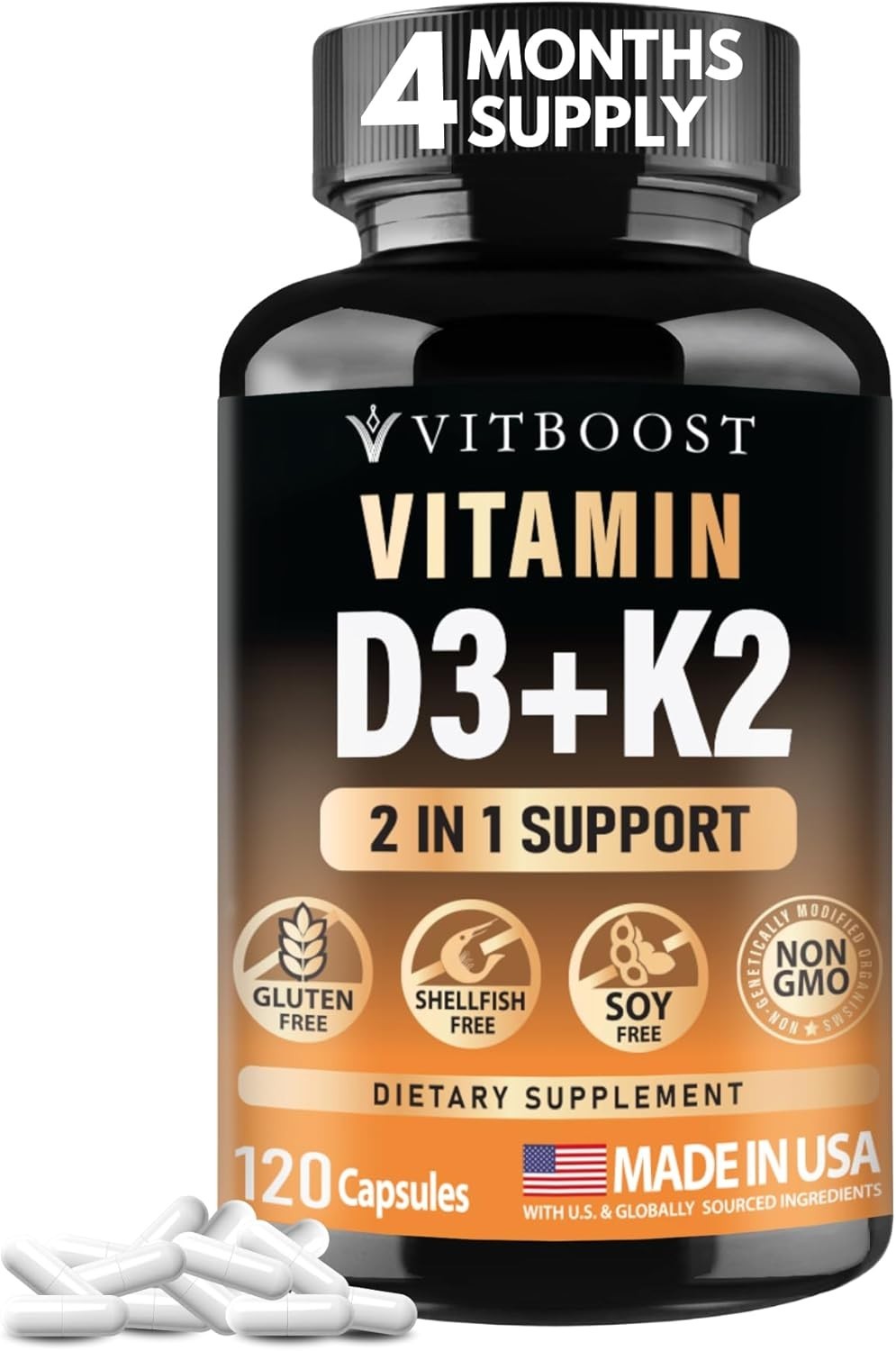 Vitamin D3 K2 Complex – Easy to Swallow – Vitamin D (D3) 5000 IU (125 mcg) & K2