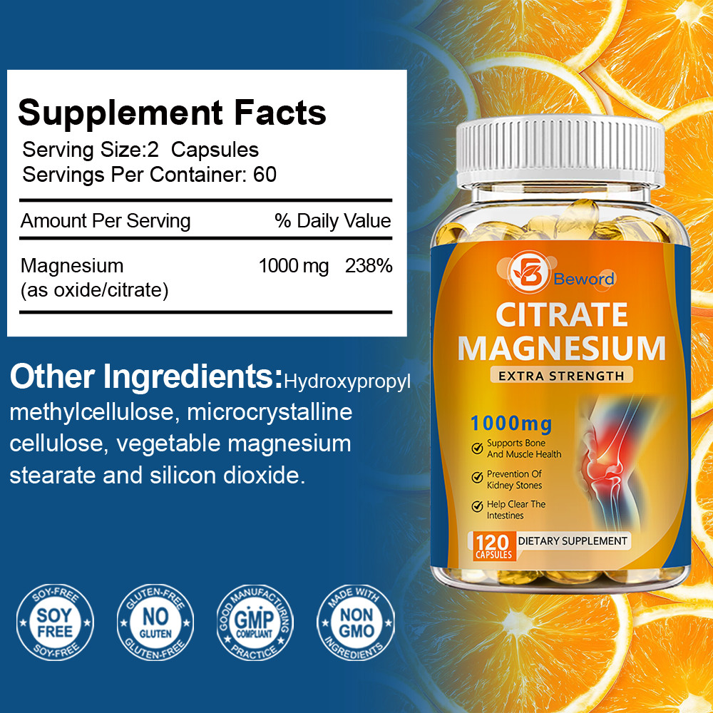 Magnesium Citrate 1000mg Capsules Super Strong Effective Capsules 120 Softgels