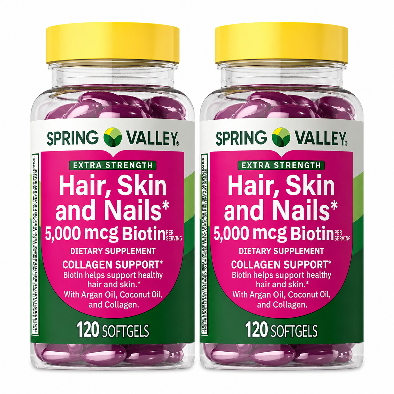 Spring Valley Hair Skin & Nails 5000mcg Biotin 2 Pack 120 Softgels Collagen