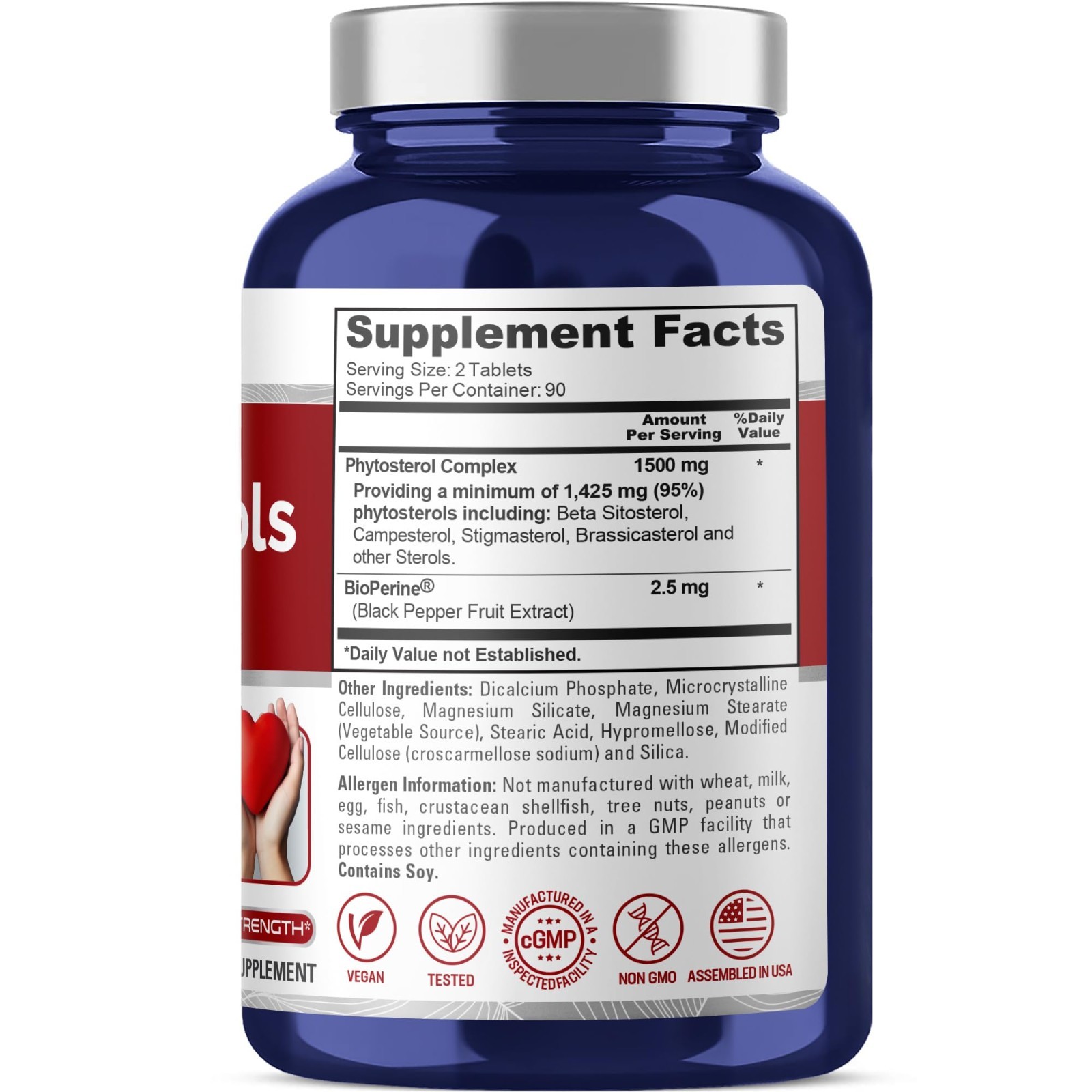 Plant Sterols 1500mg – 180 Vegan Tablets, Non-GMO, Beta Sitosterol & Bioperine