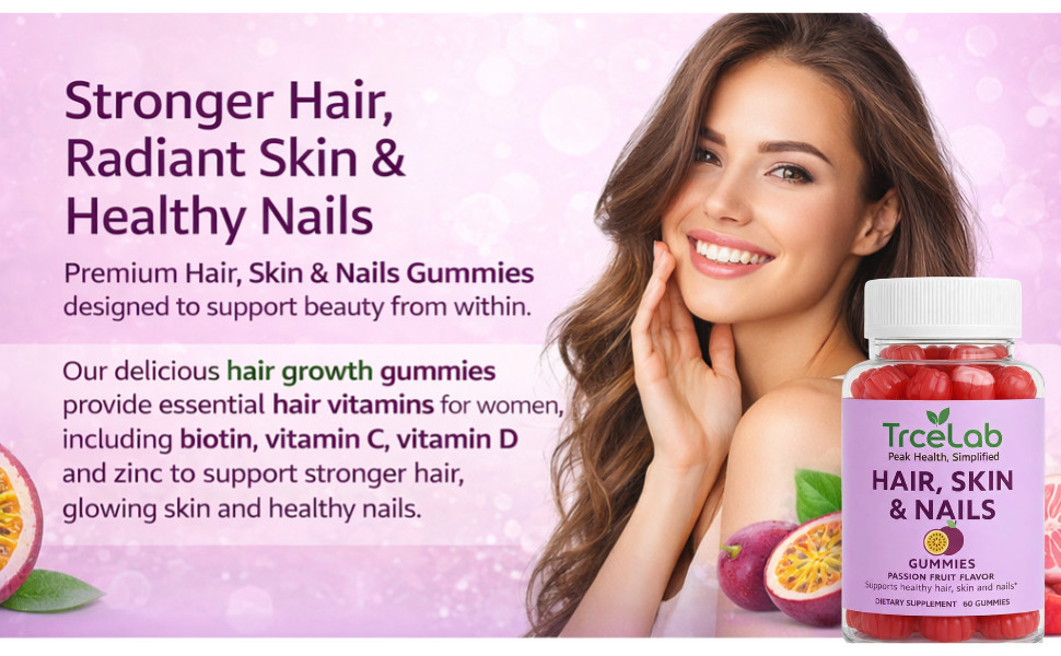 TRCELAB hair skin and nails gummies 60 count 6000 mcg biotin – pack of 3
