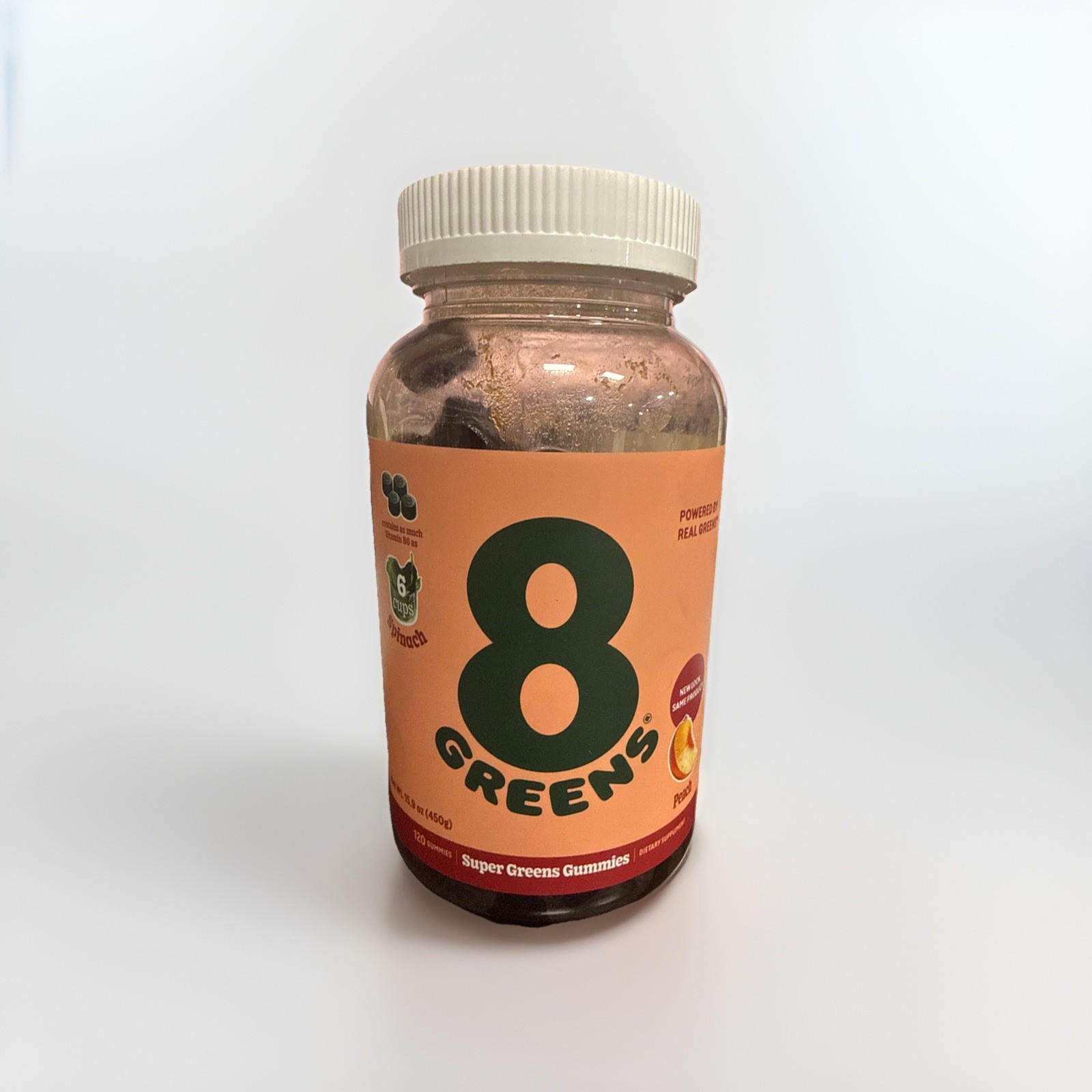 8Greens Gummies Made From Real Greens 30 Day Supply BBD 10/2027 Peach
