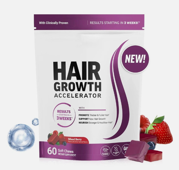 Hair Growth Accelerator Lustrav Soft Chews Mixed Berry 60 Count