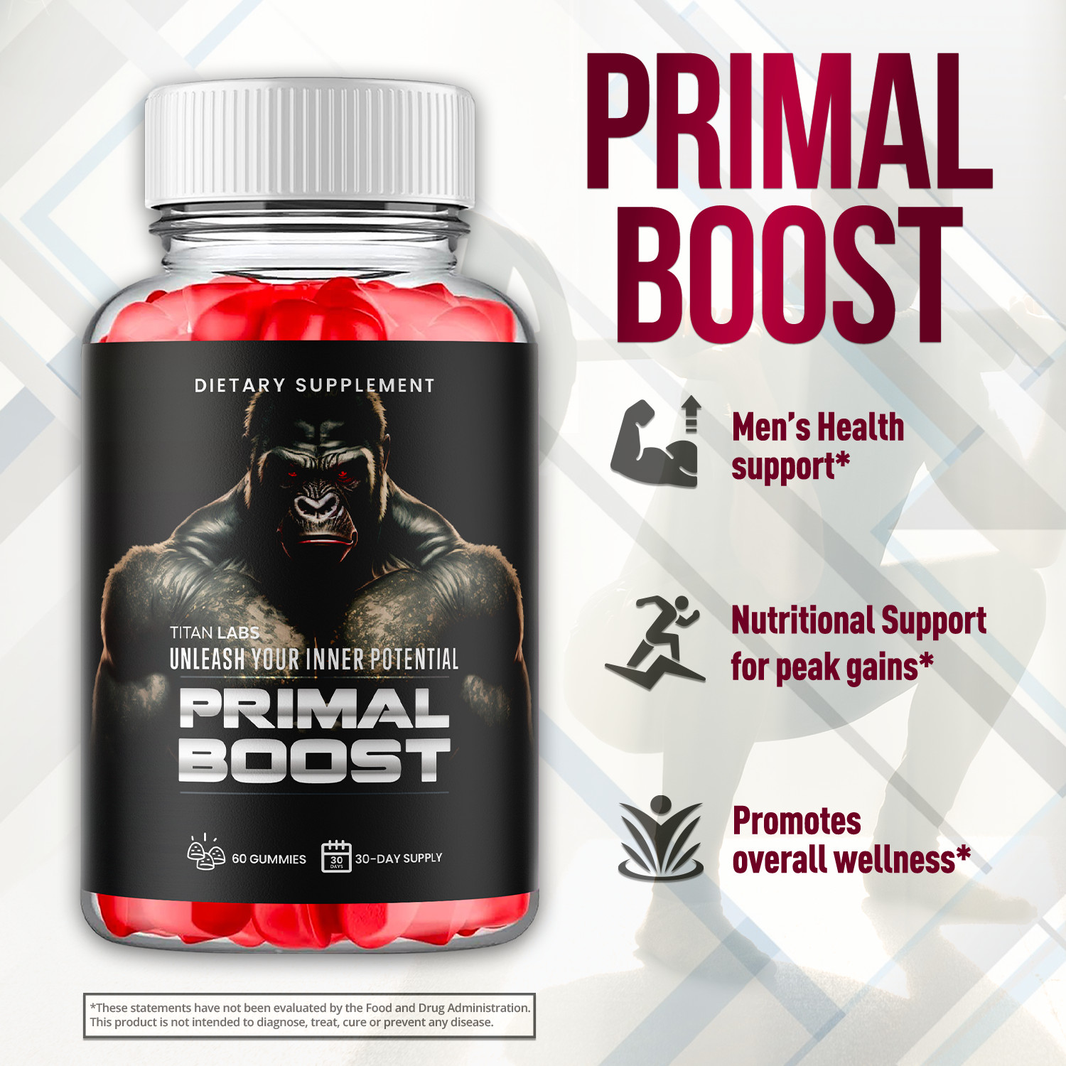 (5 Pack) Primal Boost Male Gums Advanced Support Formula PrimalBoost 300 Gummies