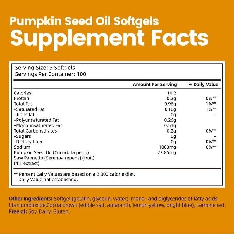 Natural Pumpkin Seed Oil – Saw Palmetto Softgels 1000mg High Potency / Prostate