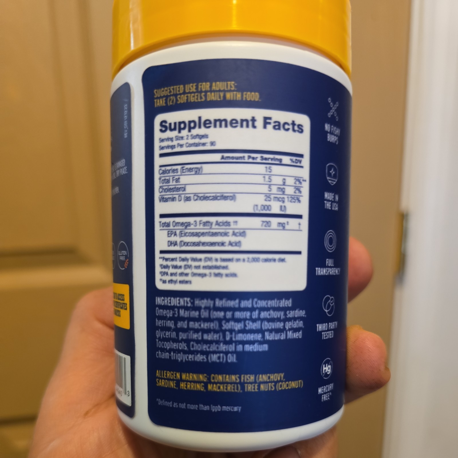 OceanBlue Omega 3 Minis Fish Oil with Vitamin D3 Burpless 180 Ct