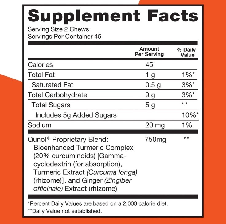 Turmeric Ginger Soft Chews 750mg Joint Health Supplement 90 Count