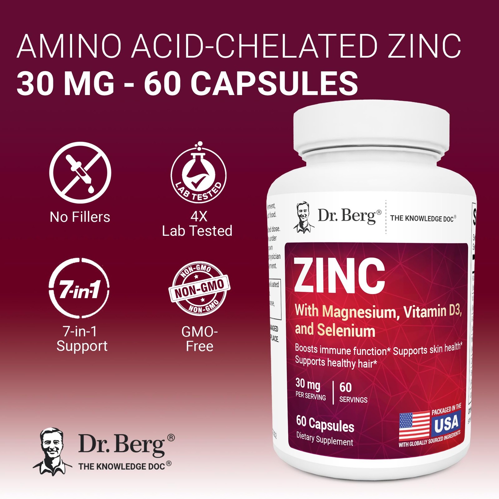 Dr. Berg Zinc 30 mg 60 Capsules – High Potency 7in1 Immune Support Formula – …