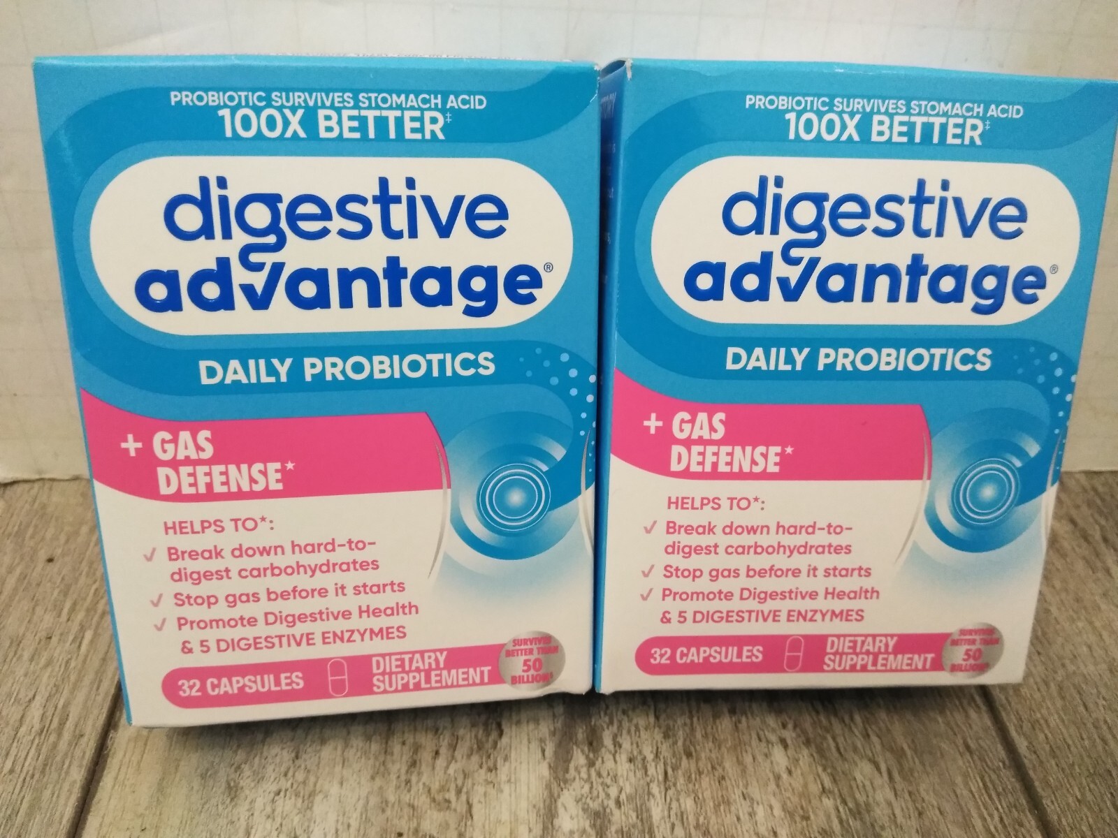 Digestive Advantage daily probiotics gas defense 32 capsules each ( 2pk bundle)