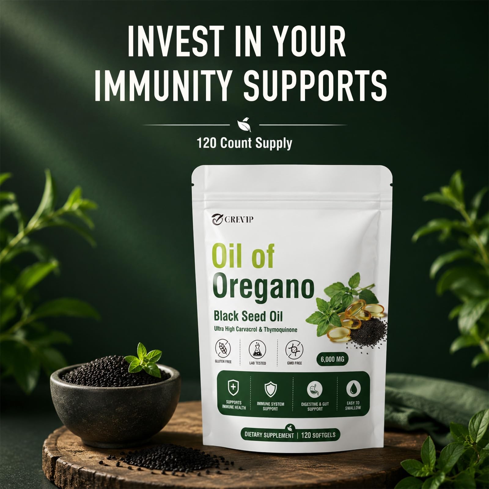 GREVIP Oil of Oregano Softgels with Black Seed Oil, 2 in 1 Count (Pack 1)