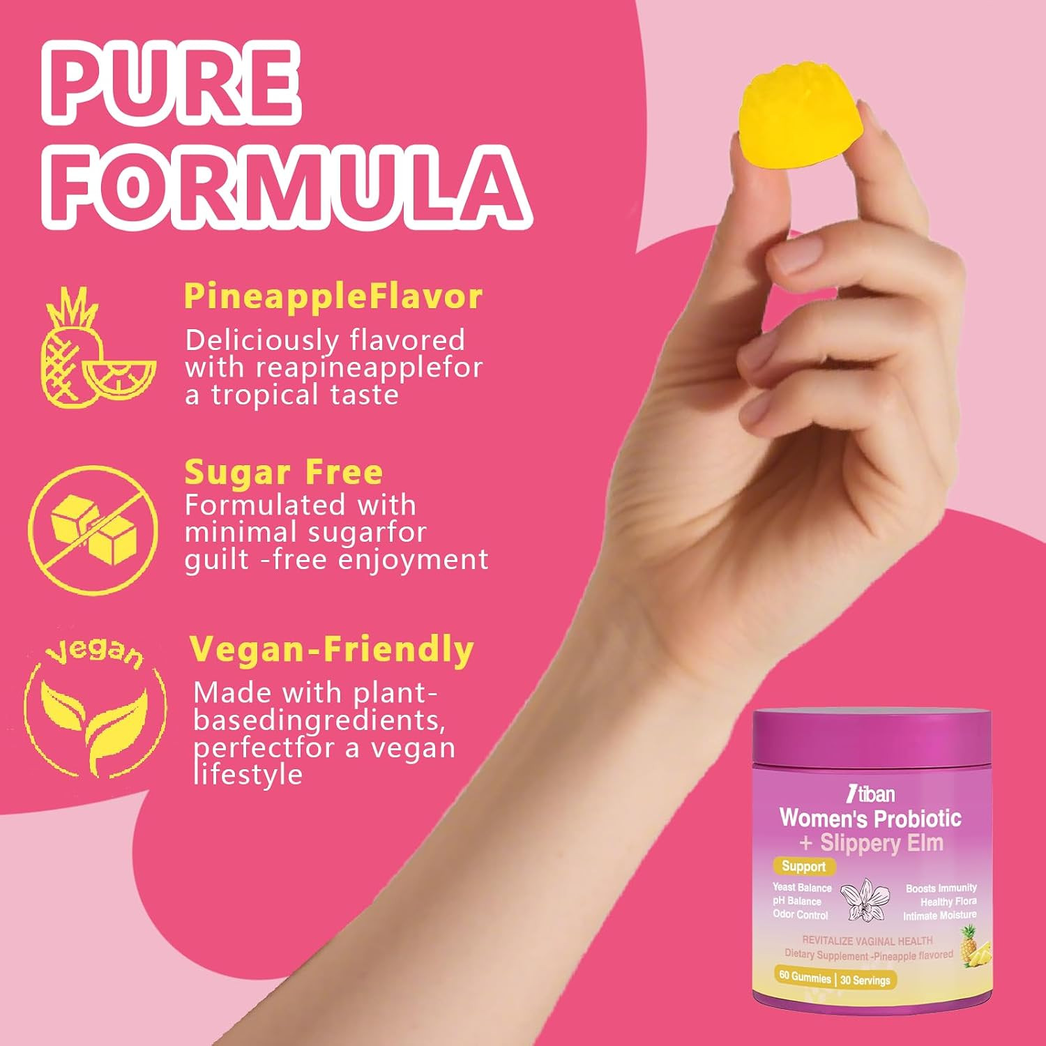Vaginal Probiotics Gummies for Women, pH Balance & Digestive Support, 60 Count