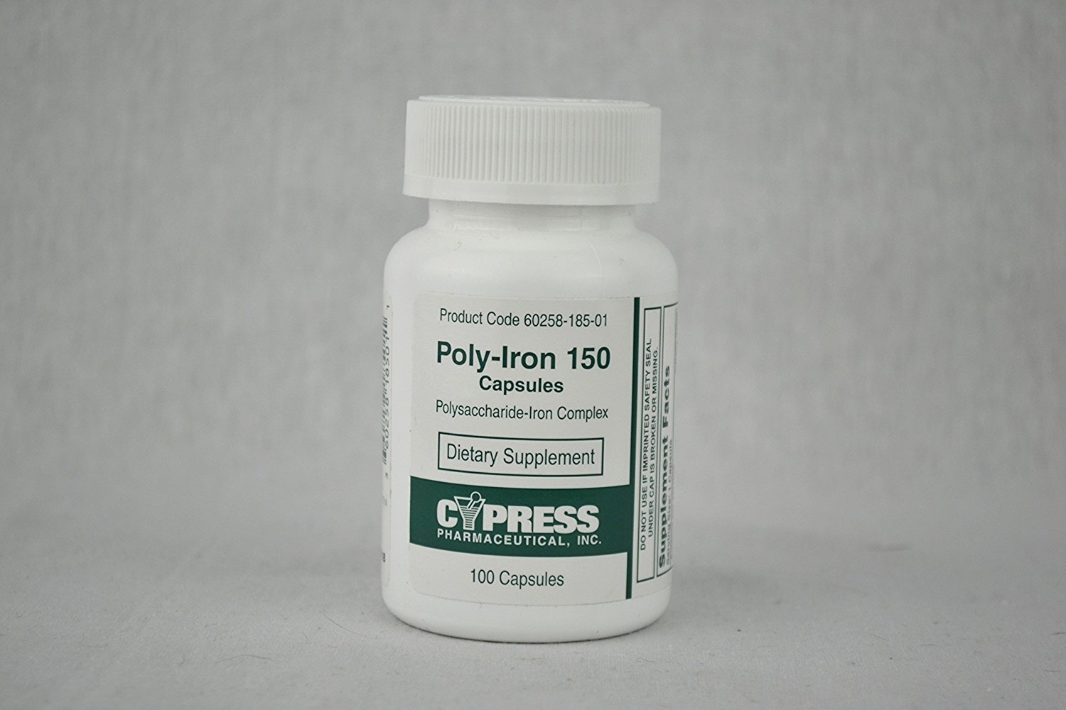 Cypress Pharmaceutical Poly-Iron Capsules Iron Dietary Supplement 150mg 100 ct