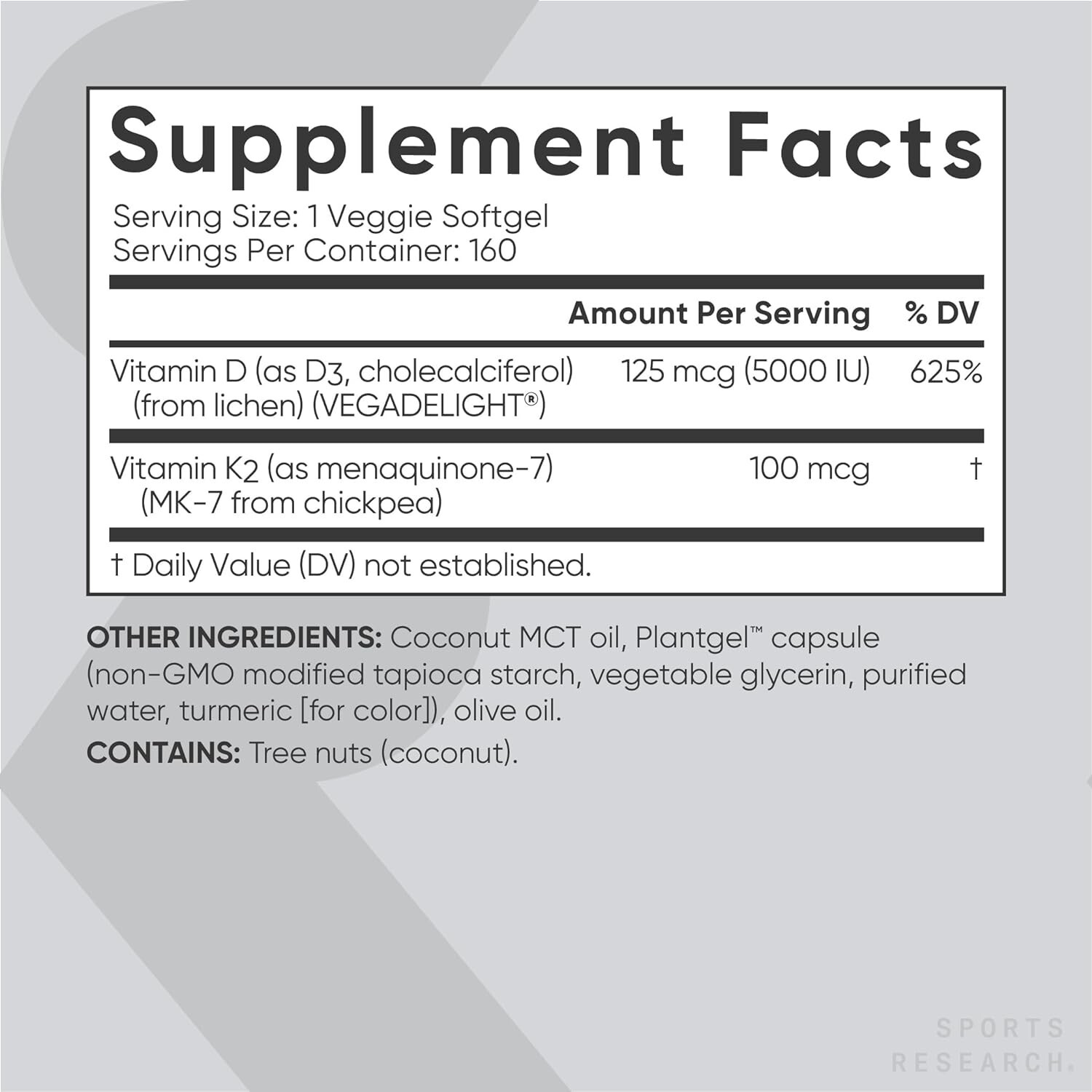 Sports Research D3 + K2, 160 Veggie Softgels