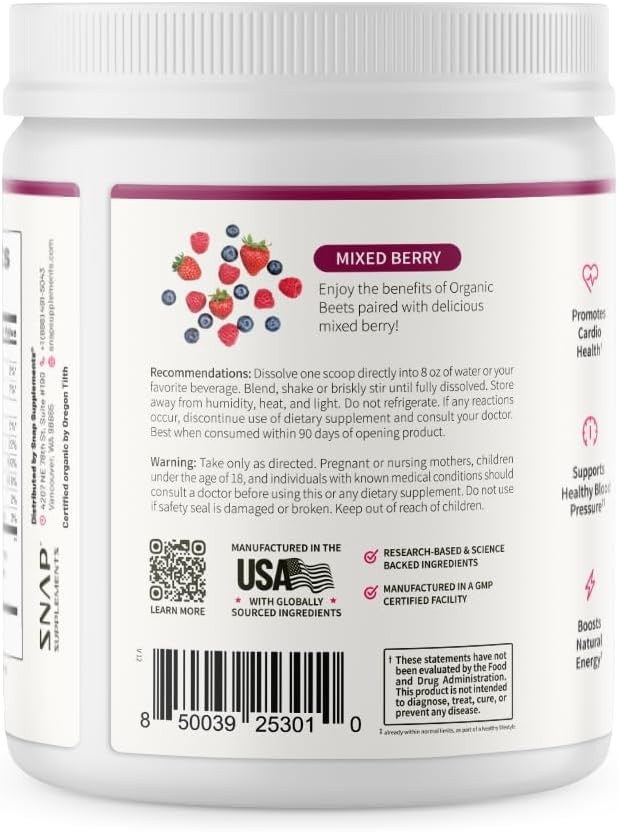 USDA Organic Beet Root Powder Nitric Oxide Supplements Men Women withPomegranate