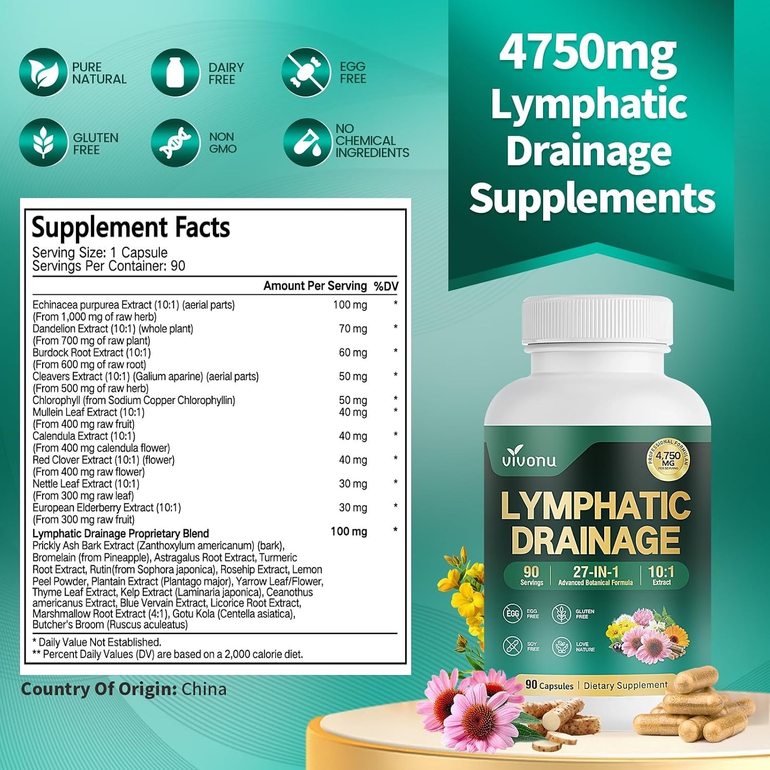 Natural 27-in-1 Lymphatic Support with Mullein & Burdock – High Potency Formula