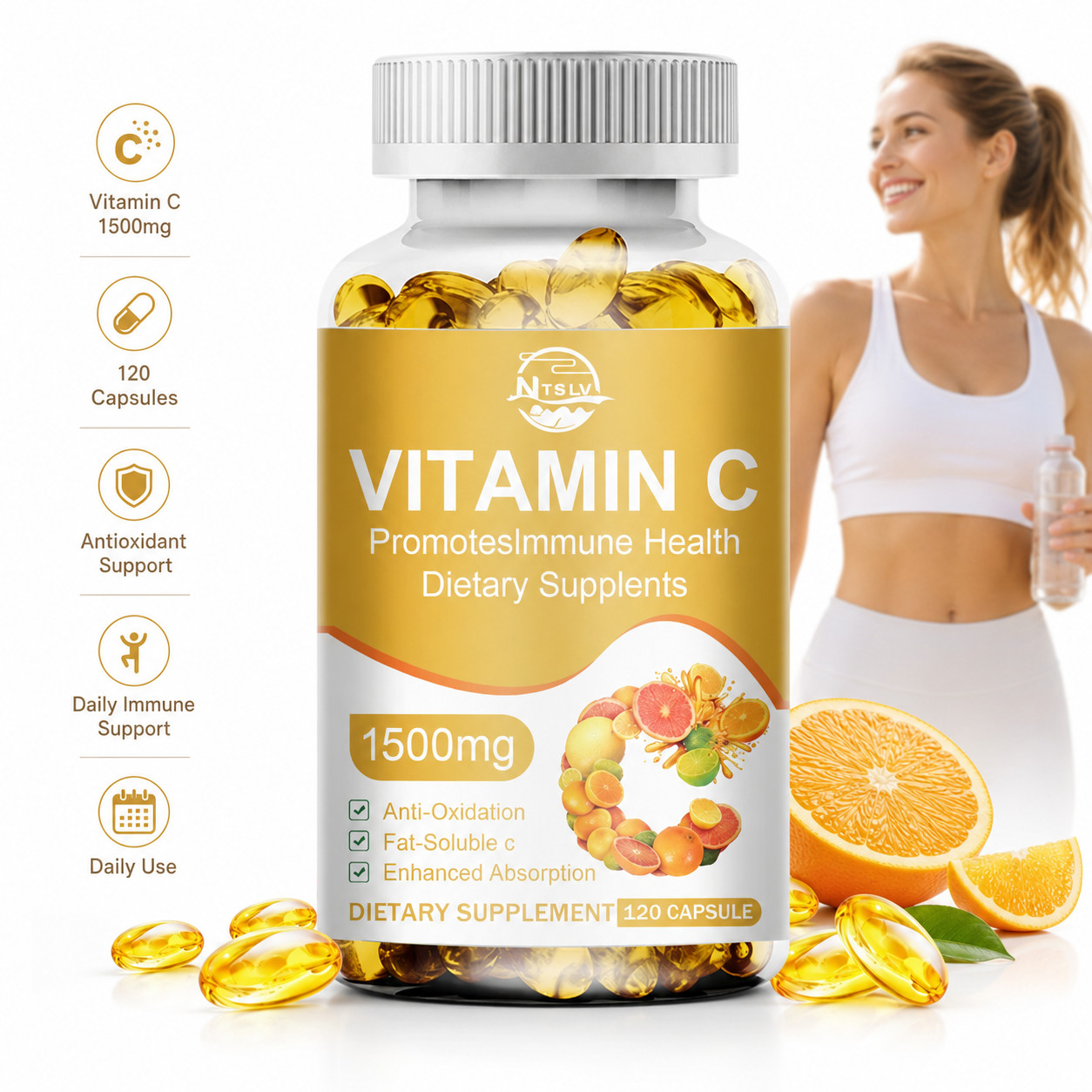 Vitamin C 120 Capsules Antioxidant Skin Wellness Supplement