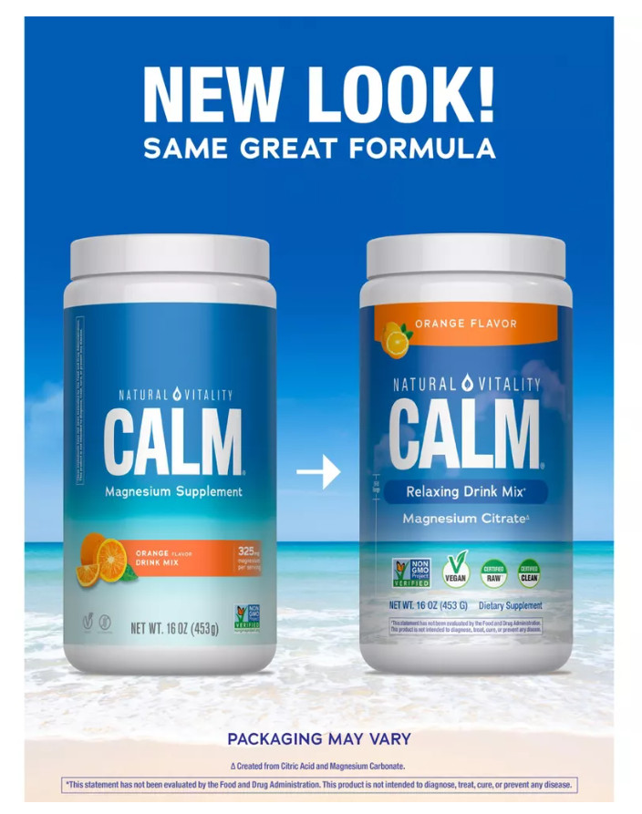 Natural Vitality Calm Magnesium Citrate Drink Mix Powder Orange 16oz 07/2028
