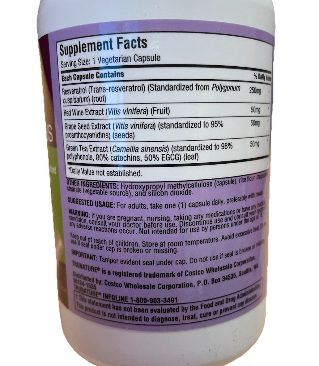 TruNature Resveratrol Plus Red Wine, Grape Seed and Green Tea Extract 140 Caps