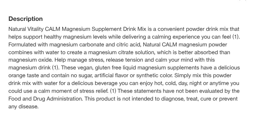 Natural Vitality Calm Magnesium Citrate Drink Mix Powder Orange 16oz 07/2028