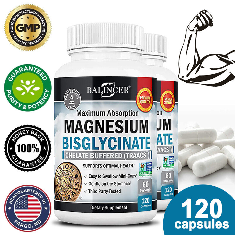 Magnesium Bisglycinate 72mg High Absorption Chelated-30/60/120Vegan Capsules