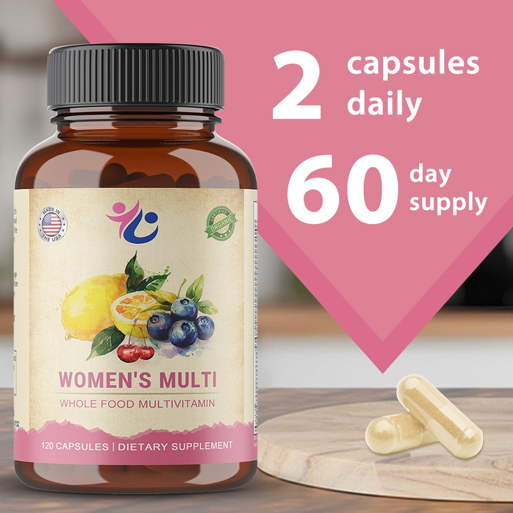 Organic Multivitamins For Women,Whole Food,Daily Vitamin Supplement,120 Capsules