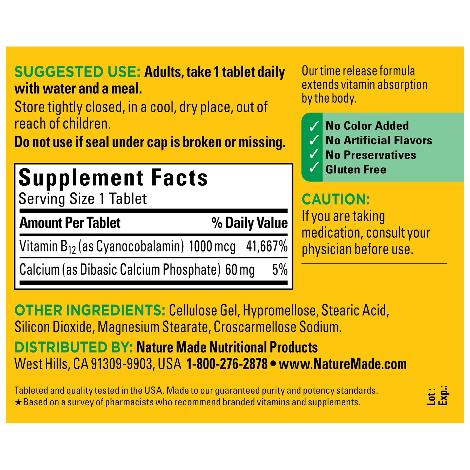 Vitamin B12 1000 Mcg Time Release Tablets, Dietary Supplement, 150 Count