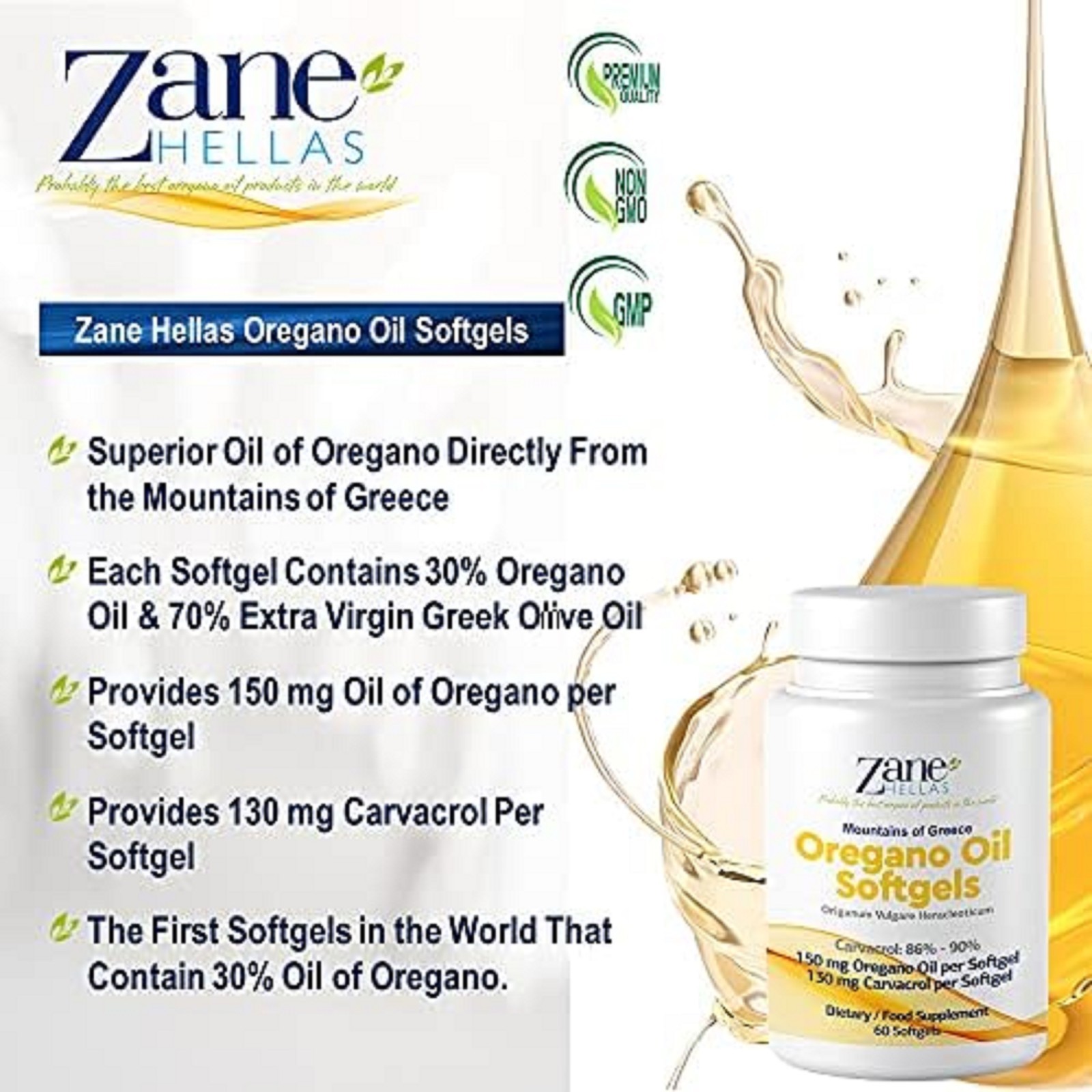 130 mg Carvacrol – 150 mg Oregano Oil per Softgel. World Highest Concentratio…