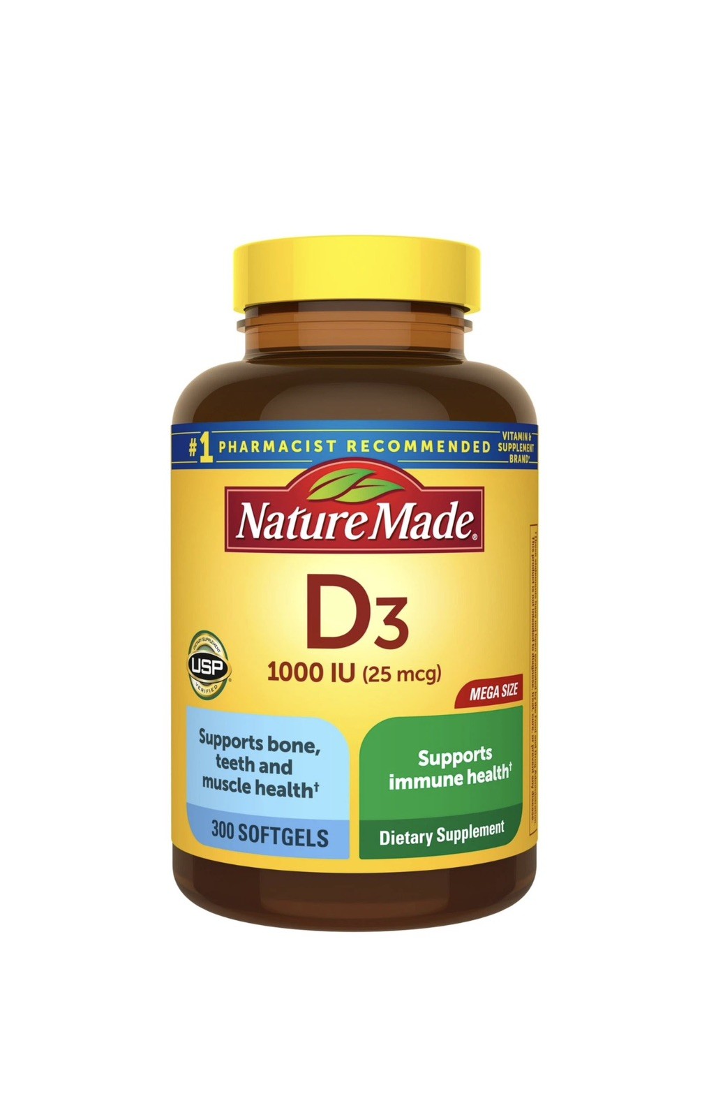 Nature Made Vitamin D3 1000 IU (25 mcg), 300 Count (Pack of 1), 300