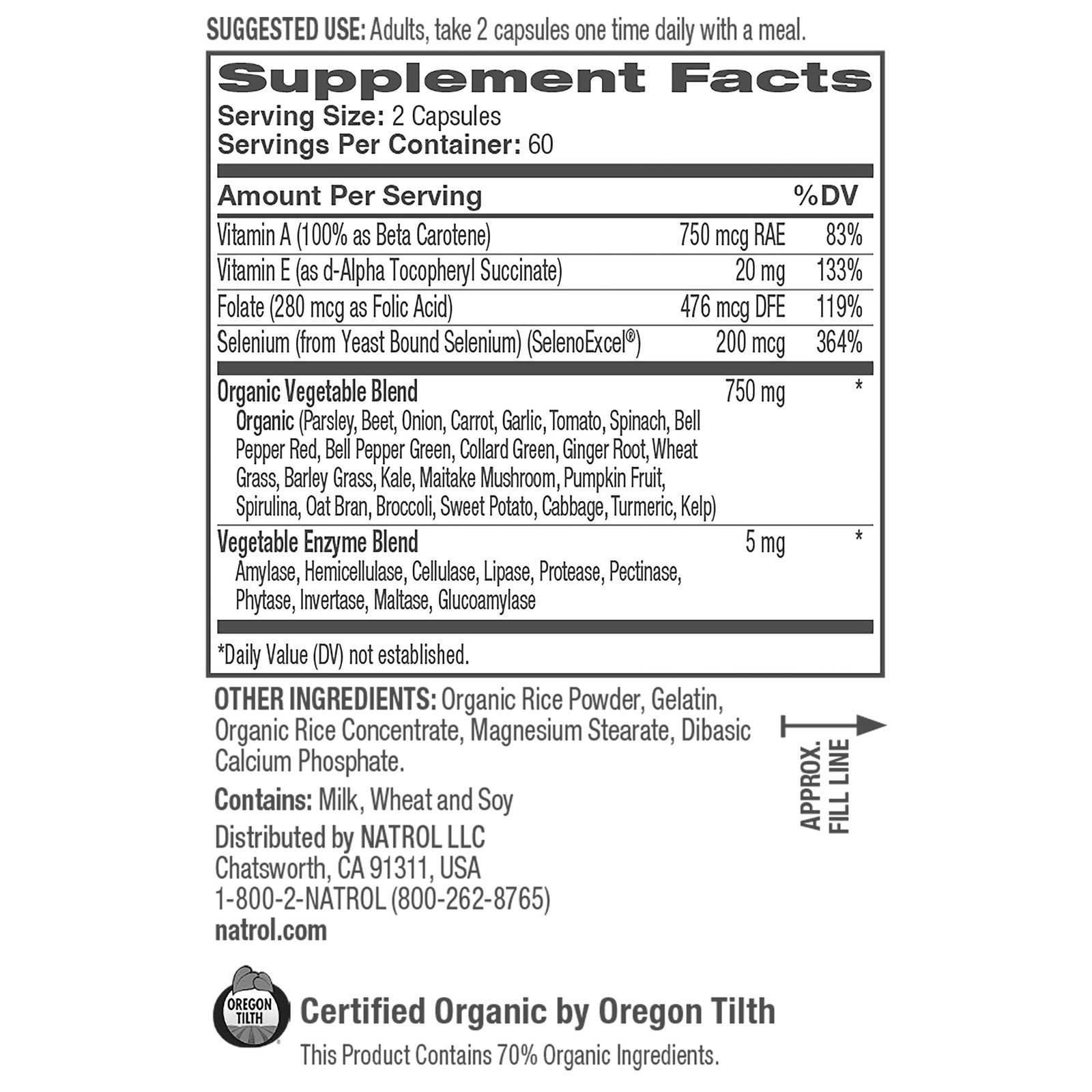 Natrol Juicefestiv Daily Fruit & Veggie, Certified Organic, 240 Capsules