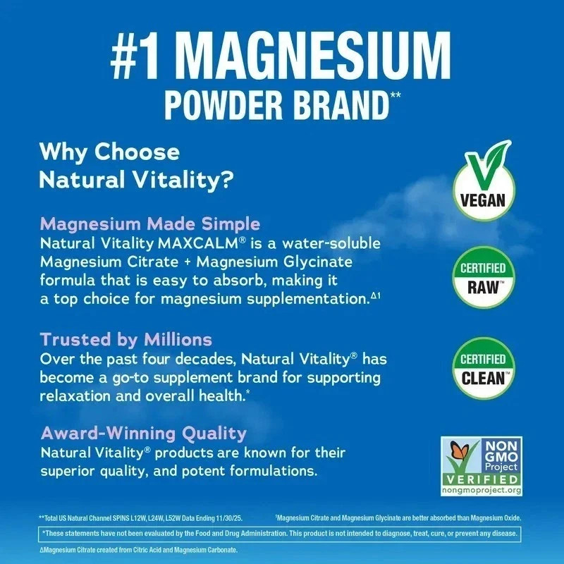 Natural Vitality Calm Magnesium 16oz Powder | Raspberry Lemon Flavored Suppleme