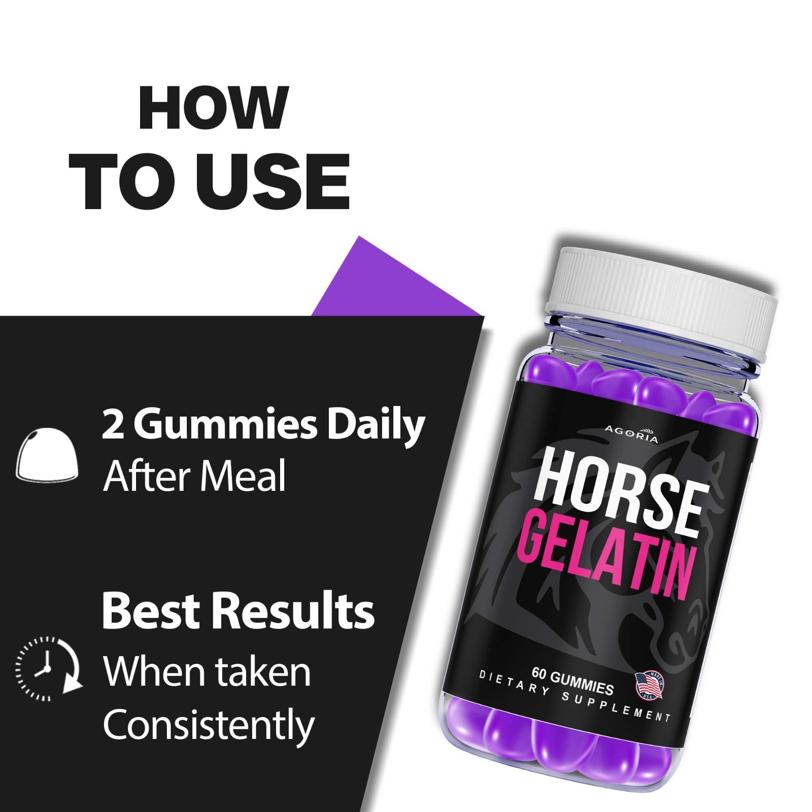 (1 Pack) Horse Gelatin Performance Gummies, Horse Gelatin Men’s Health Gummies